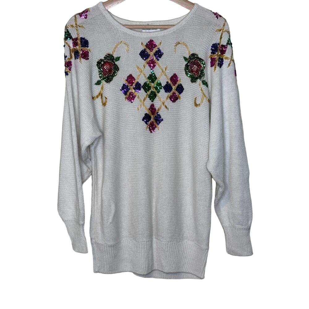 Vintage 80s Victoria Jones Sequin Beaded Sweater By Goldenlines.